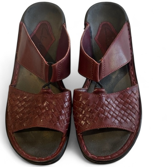 Clarks Shoes - Clarks Maroon Woven Sandals Leather